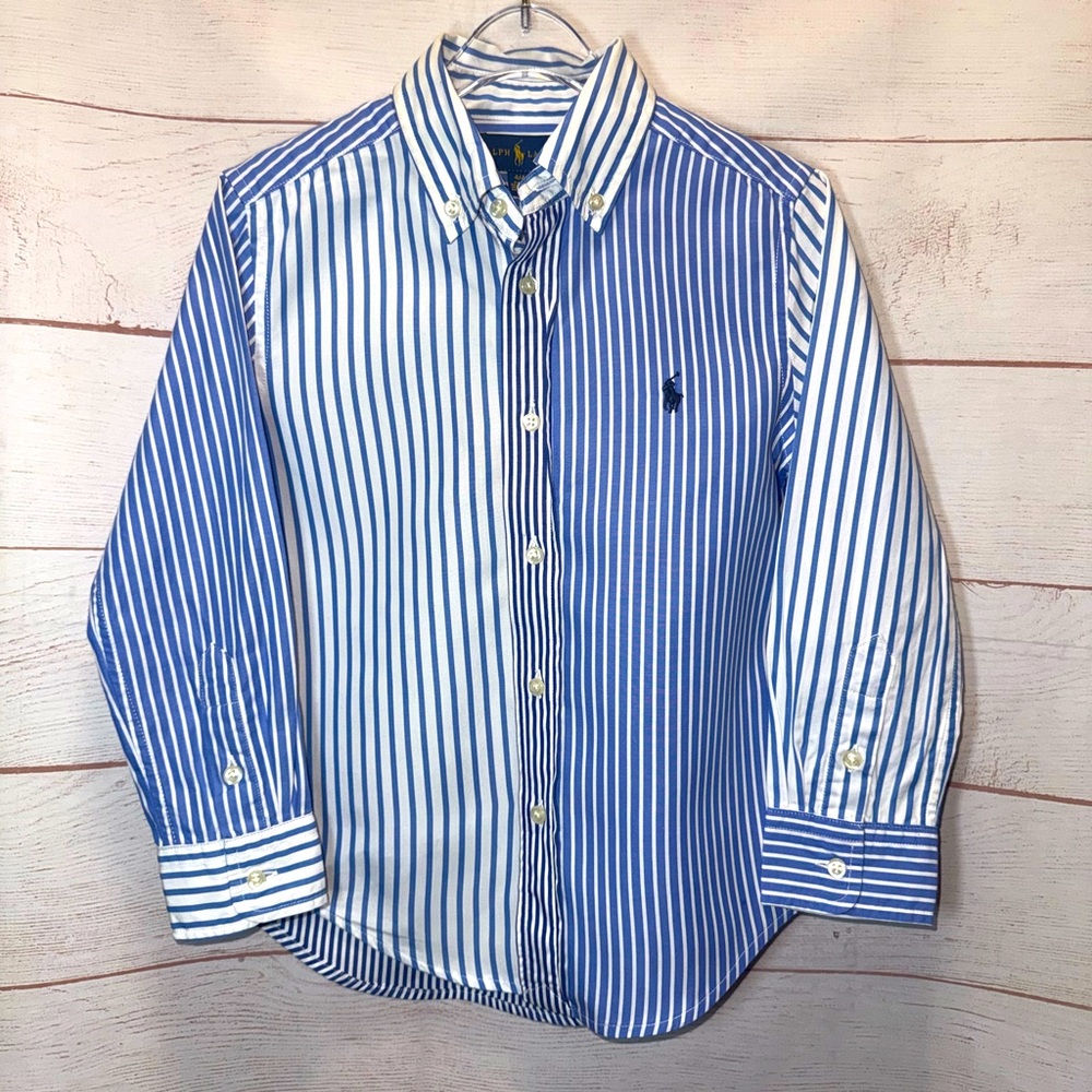 Ralph Lauren Blue & White Striped Button Down Shirt Size 4T
